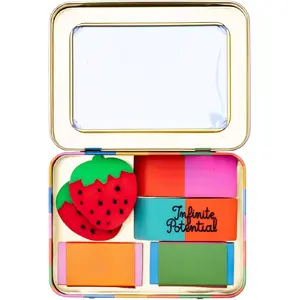 Novelty Eraser Set with Vintage Design, Cute Erasers for Work/Teacher/Office, 6 Pieces in Metal Tin Case, 4.5 x 3.3 inches, Infinite Potential