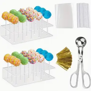 303pcs/ Set Cake Pop Kit Includes 1pc Cake Pop Mold, 2pcs Cake Pop Stand, 100pcs Cake Pop Bags, 100pcs Cake Pop Lollipop Sticks and 100pcs Metal Twist Ties