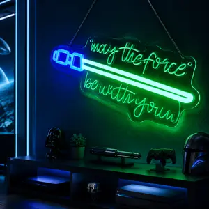 Galaxy Sword LED Neon Sign, USB Powered Dimmable Green & Blue Wall Light, Sci-Fi Quote Room Decor, Gamer Bedroom Wall Art, Movie Night Party Light, Acrylic Backboard, Gift for Teens and Space Fans