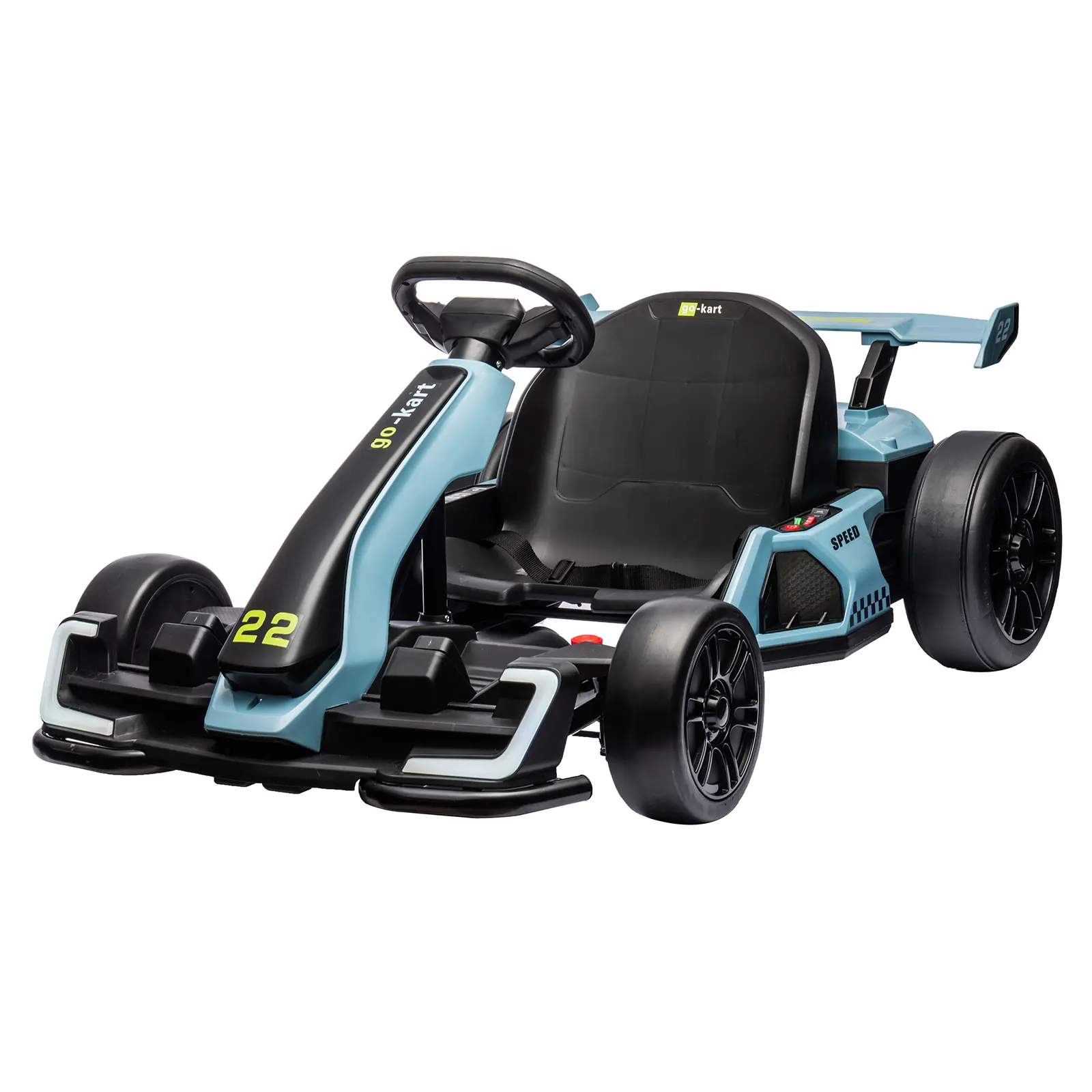 【Christmas Gift】24V Kids Electric Go Kart Drift Kart with Adjustable Seat LED Lights Bluetooth Music Horn Blue, Steel Frame, Drifting Fun