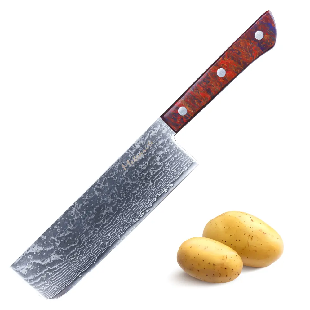 Nakiri Vegetable Knife, For Home Cooking & Precision Chopping, Mirror 67-Layer Damascus Blade, Lightweight Flat Grind Edge Control, Van Gogh Watercolor Handle – Home Chef & Collector Gift | Meteorite PaintedBunting 7 Inch