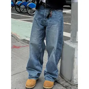 Men'sVintageWashedDenimJeans,LooseCasualComfyStraightLegJeansforDailyWear,WovenBottomsforAllSeasons,Cotton