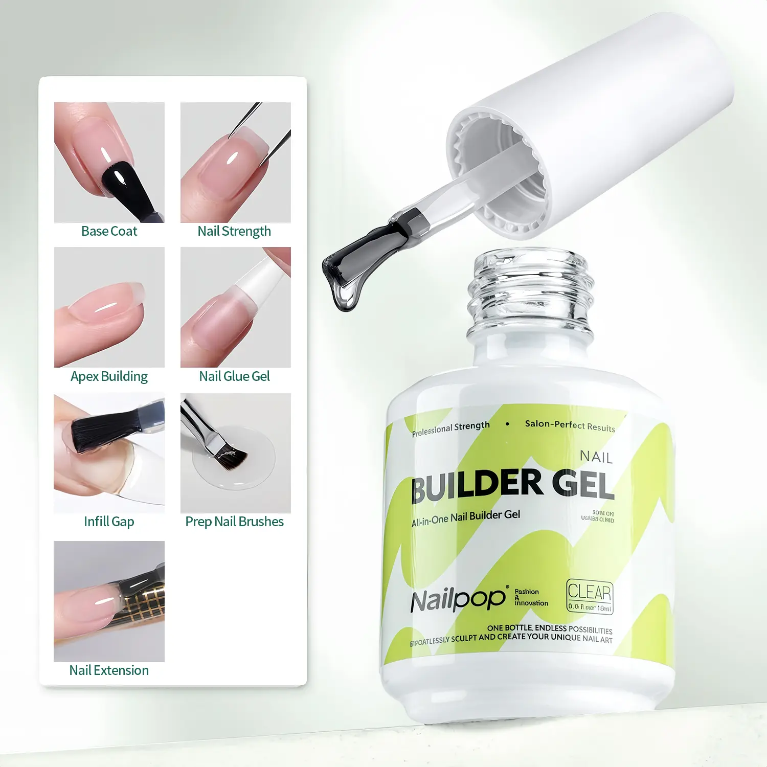 7-in-1 Builder Gel for Nails, Nailpop 15ml Self-Leveling UV Gel, Multi-Functional for Base Coat, Nail Repair & Infill, Long-Lasting 21-30 Days Wear
