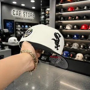 New Era White Sox 9FORTY Adjustable Hat – White Crown Black Brim, Embroidered Streetwear Baseball Cap for Men, Cotton, Breathable, Trendy Fashion