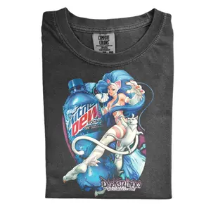 Vintage Darkstalkers Resurrection Tee, Cyber Cat Graphic Shirt, Mountain Dew Voltage Print, Retro Arcade Game Shirt, Gaming Fan Shirt, Limited Edition T-shirt