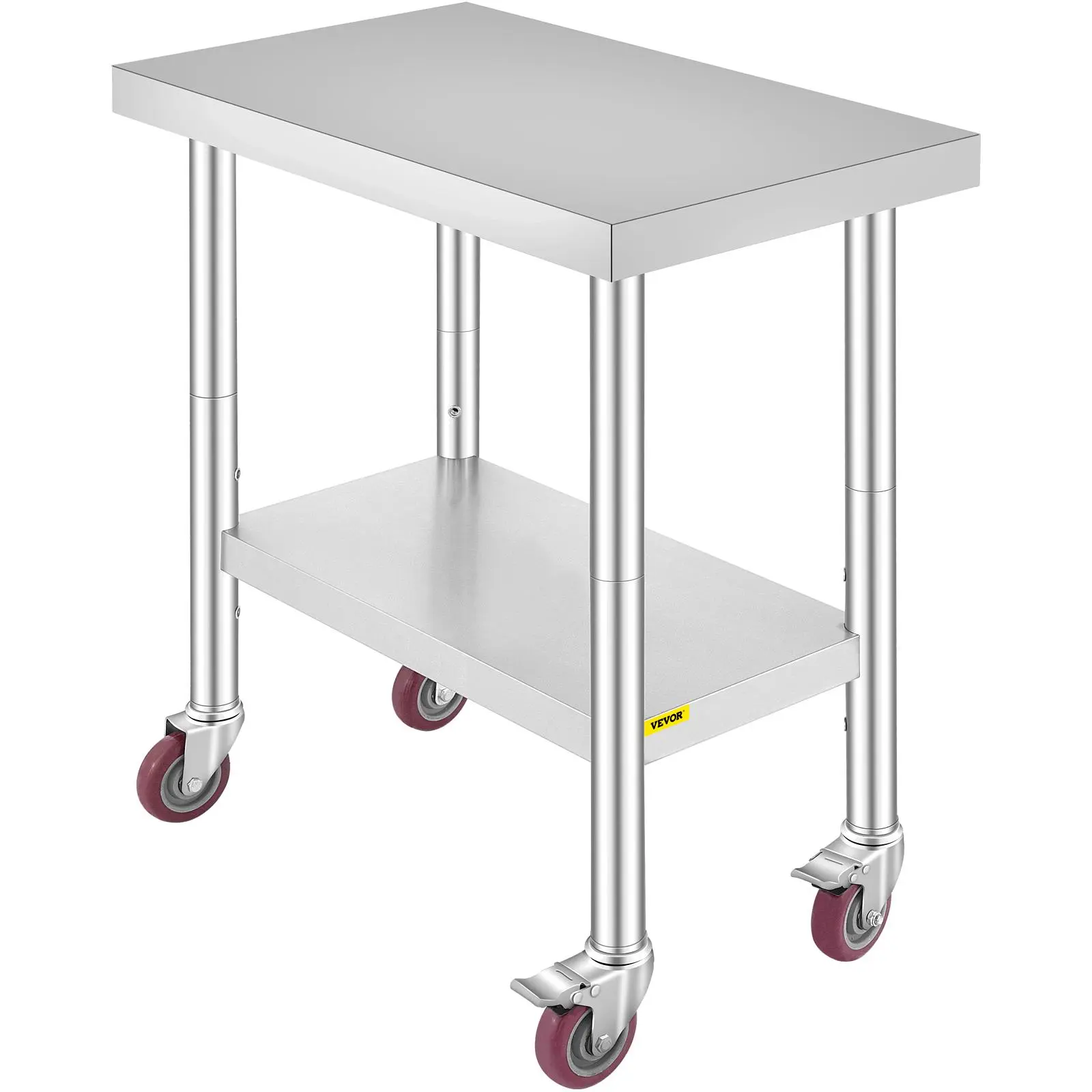 【Backtoschool】VEVOR 30x18x34 Inch Stainless Steel Work Table 3-Stage Adjustable Shelf with 4 Wheels Heavy Duty Commercial Food Prep Worktable with Brake for Kitchen Prep Work