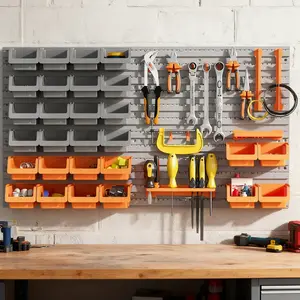 Wall-Mounted Pegboard Organizer Kit – 44 Piece Storage Bins, Hooks & Panels | Orange