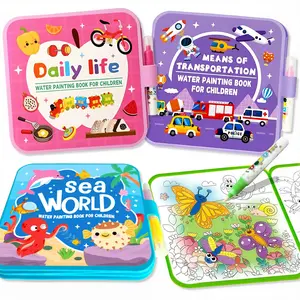 4Pcs Magic Water Painting Book for Kids Ages 3-6 – Reusable No-Mess Coloring Pad with Water Pen, Montessori Educational Drawing Toy for Travel, Birthday & Holiday Gift