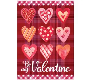 Northlight Be My Valentine Plaid & Heart House Flag 28" x 40"