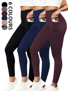 Women's High Waist Tummy Control Leggings with Pockets, 3-Pack Stretchy Comfortable Workout Yoga Running Pants for Daily Wear, Comfy Stretchy Leggings