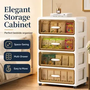 Transparent Drawer Storage Cabinet, 3/4/5/6-Tier Rolling Bedside Organizer for Bedroom Bathroom Dorm Small Spaces, Drawers and Cabinets