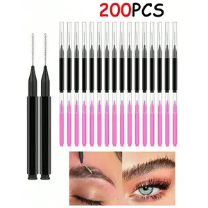 200/100pcs Micro Eyebrow Brush With Cap Brow Lamination Brush Spoolies For Eyebrow Eyelash Brow Brush Lash Filler Eyebrow Lash Lift And Tint Tools For Brows And Lashes Comb Extensions