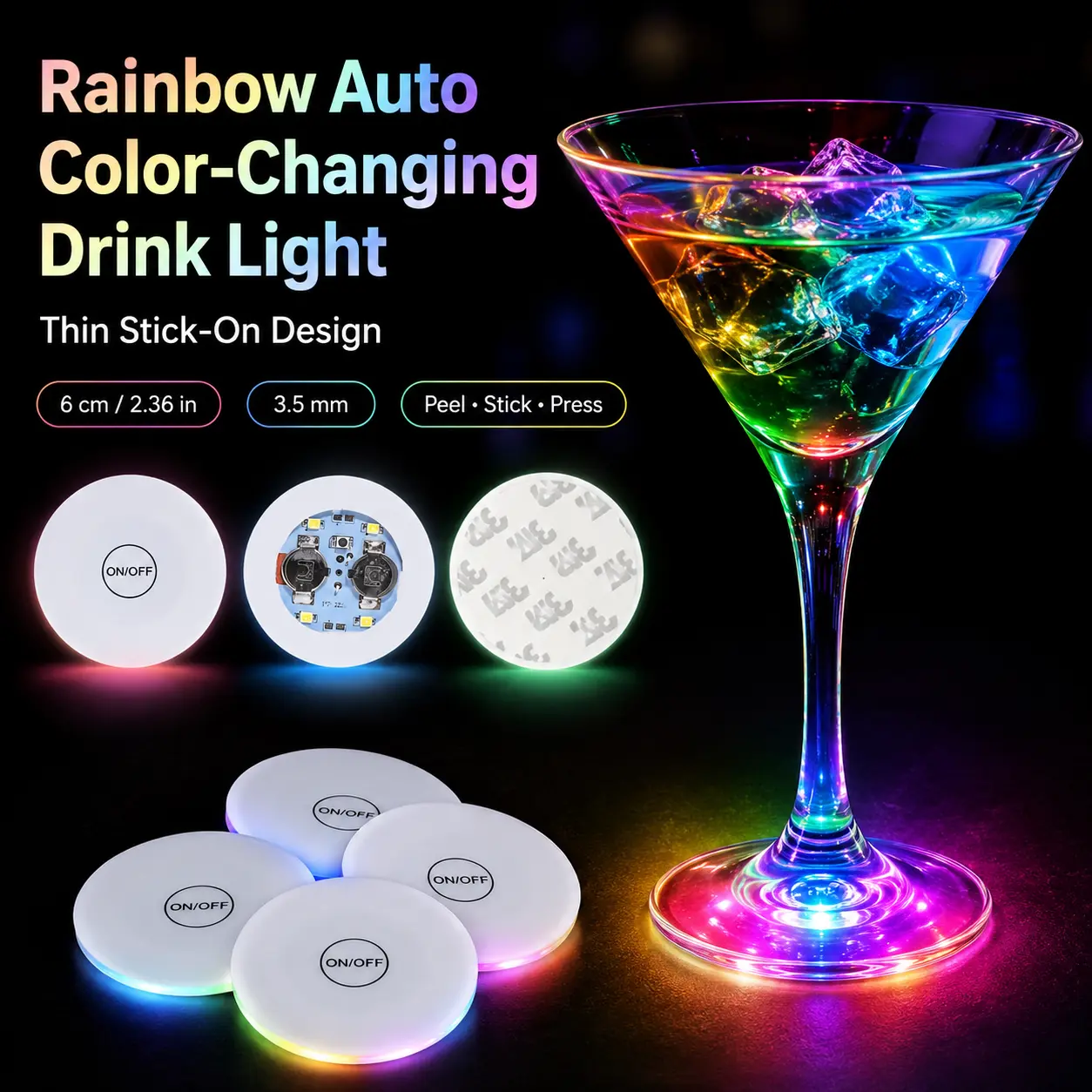 20/40 Pack Flashing LED Sticker Coasters, Glow Drink Lights for Cups & Bottles, Fun Party Supplies and Bar Accessories for Graduation Nights, Weddings & Holiday Events, 20Pcs-Colored Lights, Happy Birthday