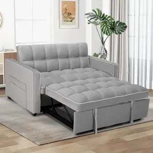 [summervibes] EBELLO 3 in 1 Convertible Sleeper Sofa Bed, Velvet Modern Loveseat Futon Couch Pullout Bed with Side Storage Pockets, Small Love Seat Lounge Sofa Futon for Small Space, Living Room