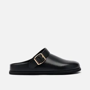 Solana Black Leather Backstrap Clogs