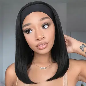 Women's Black Straight Synthetic Headband Wig, Glueless Heat-Resistant 16-Inch Full Machine Wig, Natural-Looking for Daily & Party Use, Glueless Wig,summervibes
