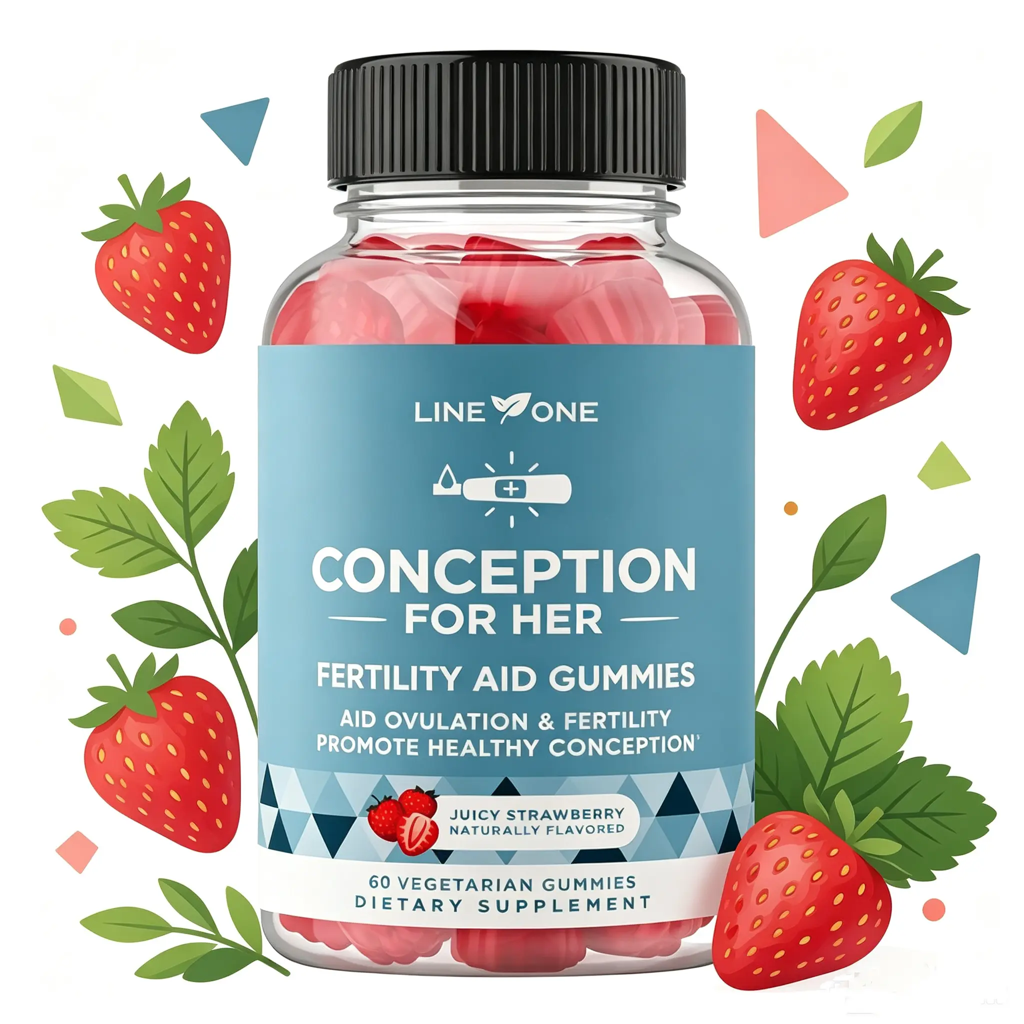 LINE 1 Women's Fertility Dietary Gummies - Juicy Strawberry Flavor, 75 Vegan Gummies, Daily Support with Vitamins, Minerals, Supplements for Healthy Conception, Hormonal Balance