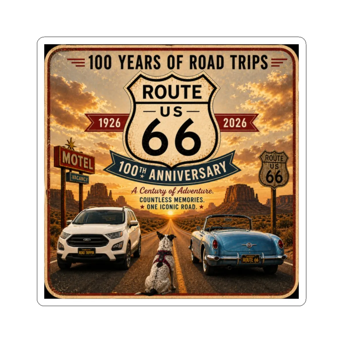 Route 66 100th Anniversary Sticker | Vintage Road Trip Kiss-Cut Sticker