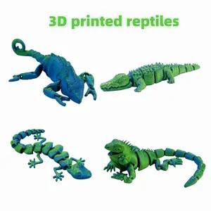 4pcs 3D Printed Reptile Toy Set, Articulated Figures, Lizard Crocodile Gecko Chameleon with Moveable Joints, Perfect for Home Decor and Holiday Party Decorations