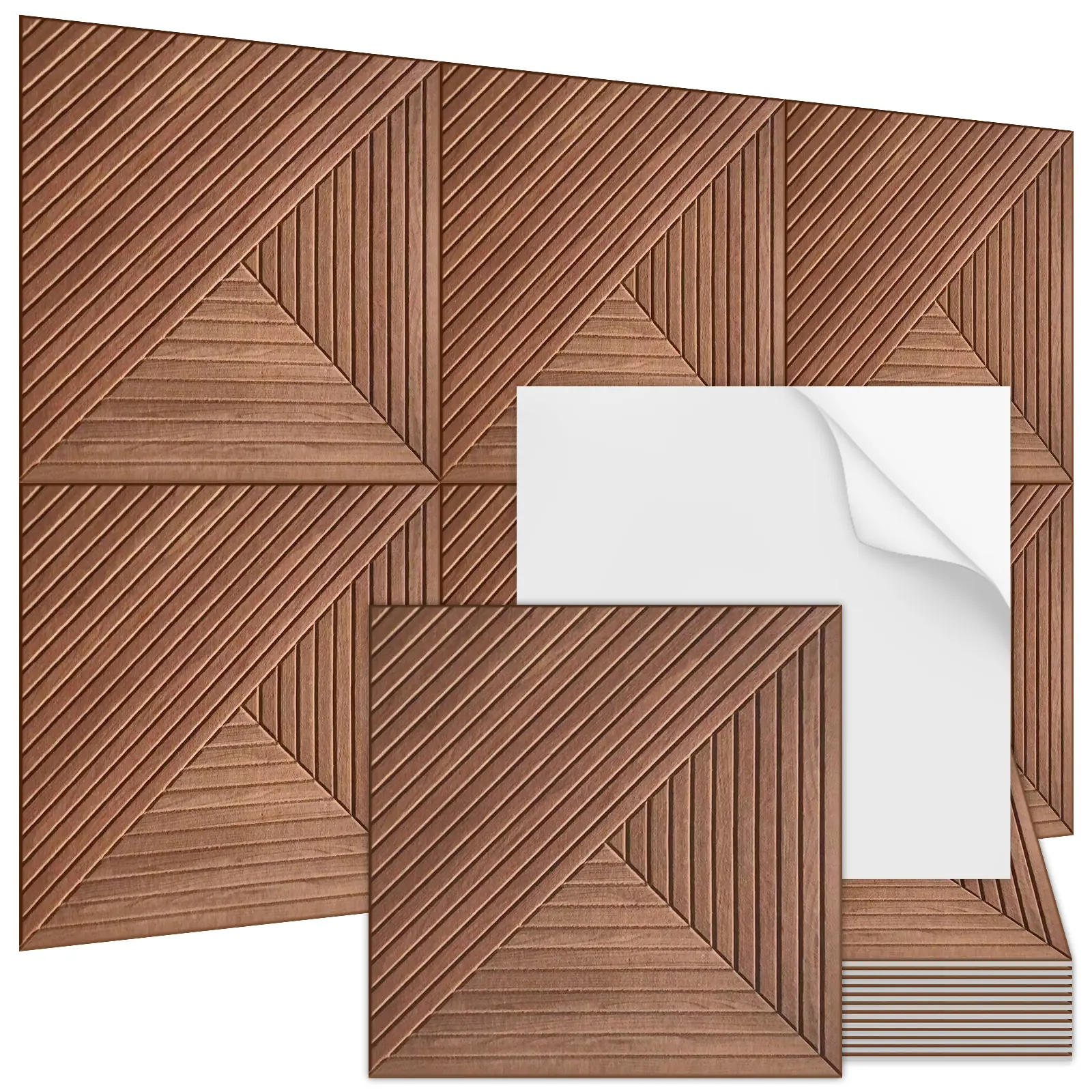 LOOYEE 12PCS Acoustic Wall Panels 23.6"x23.6" Self-Adhesive Polyester Fiber Soundproof Panels Faux Wood Grain Sound Absorbing Boards