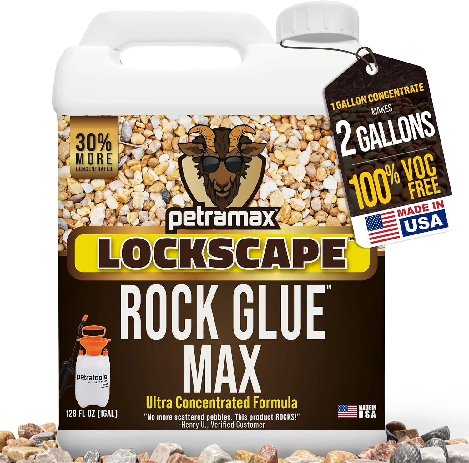 Petra Max Rock Glue for Landscaping - Pet Safe Glue for Gravel, Pebbles, Stones - Clear Gravel Binder and Decomposed Granite Stabilizer