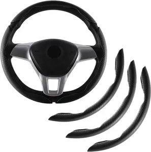 3 Piece Carbon Fiber Car Steering Wheel Cover Non-Slip, Fall Car Steering Wheel Cover for Summer, Non-slip Car Steering Wheel Protector for 15 Inch, Breathable Steering Wheel Protective Cover, Decor Gadgets for Car, Car Accessories