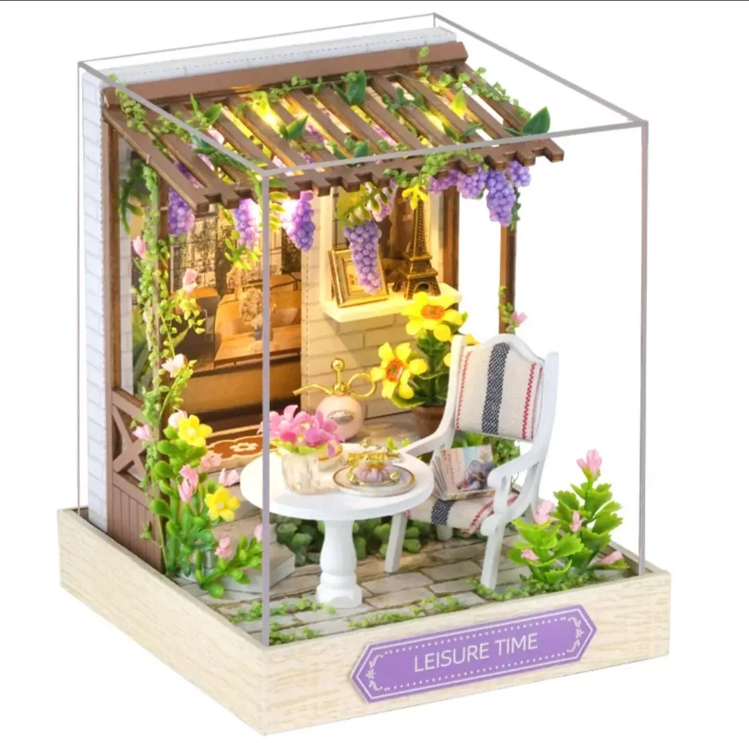 Wisteria Whispers DIY Miniature Greenhouse Kit - Wooden Book Nook Cottage with LED Lights