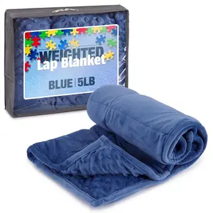 5lb Weighted Blanket for Kids (Blue), Plush Minky Weighted Lap Pad with Travel Bag for Ages 4-10