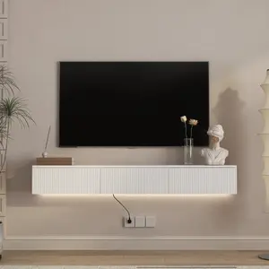 Floating TV Stand Wall Mounted with 16 Color LEDs,65" Modern TV Stand, Floating TV Cabinet Entertainment Center for 55 60 65 Inch TV