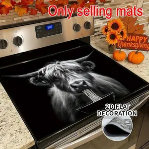 2D Plane Highland Cow Portrait Design Rubber Stove Protector, Heat Resistant, Non-Slip, Water Absorbent, Easy Clean, Kitchen Appliance Guard