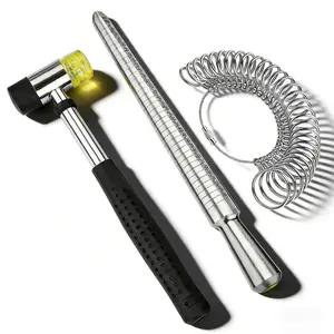 Ring Sizer Measuring Tool Set – Ring Mandrel, Ring Gauge & Rubber Jewelry Hammer for Jewelry Making & Repair