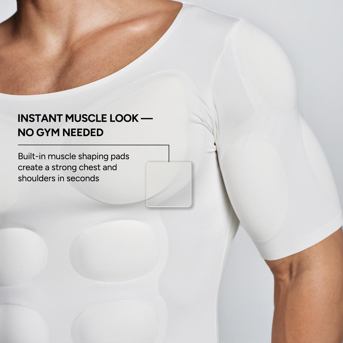 【Nebility】 Men’s Invisible Seamless Muscle-Enhancing T-Shirt with Removable Muscle Pads and Light Compression Function, Suitable for Everyday Wear, Cosplay, and Special Occasions