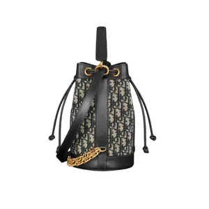 Pre-owned Dior Canvas Plain,Leather Backpackacks Christian Drawstring Backpack Oblique Canvas Small