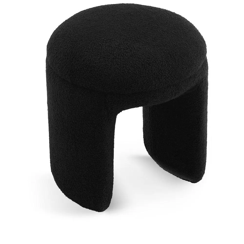 Bowen Black Faux Shearling Teddy Fabric Ottoman/Stool