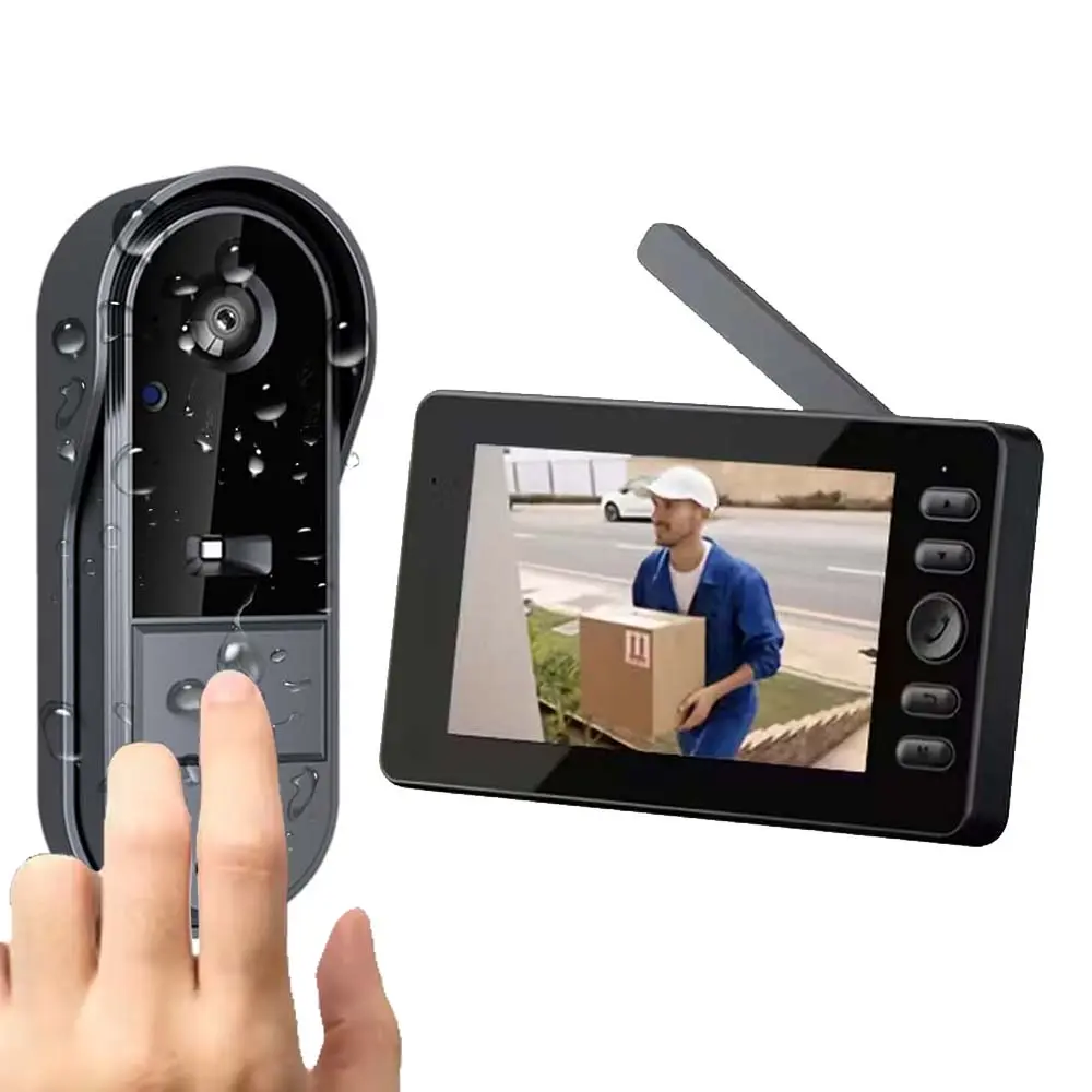 Portable Smart Video Doorbell with 4.3 Inch Screen and Two-Way Digital Intercom, No WiFi/APP Needed, Easy Plug-And-Play Setup, 1000mah Battery