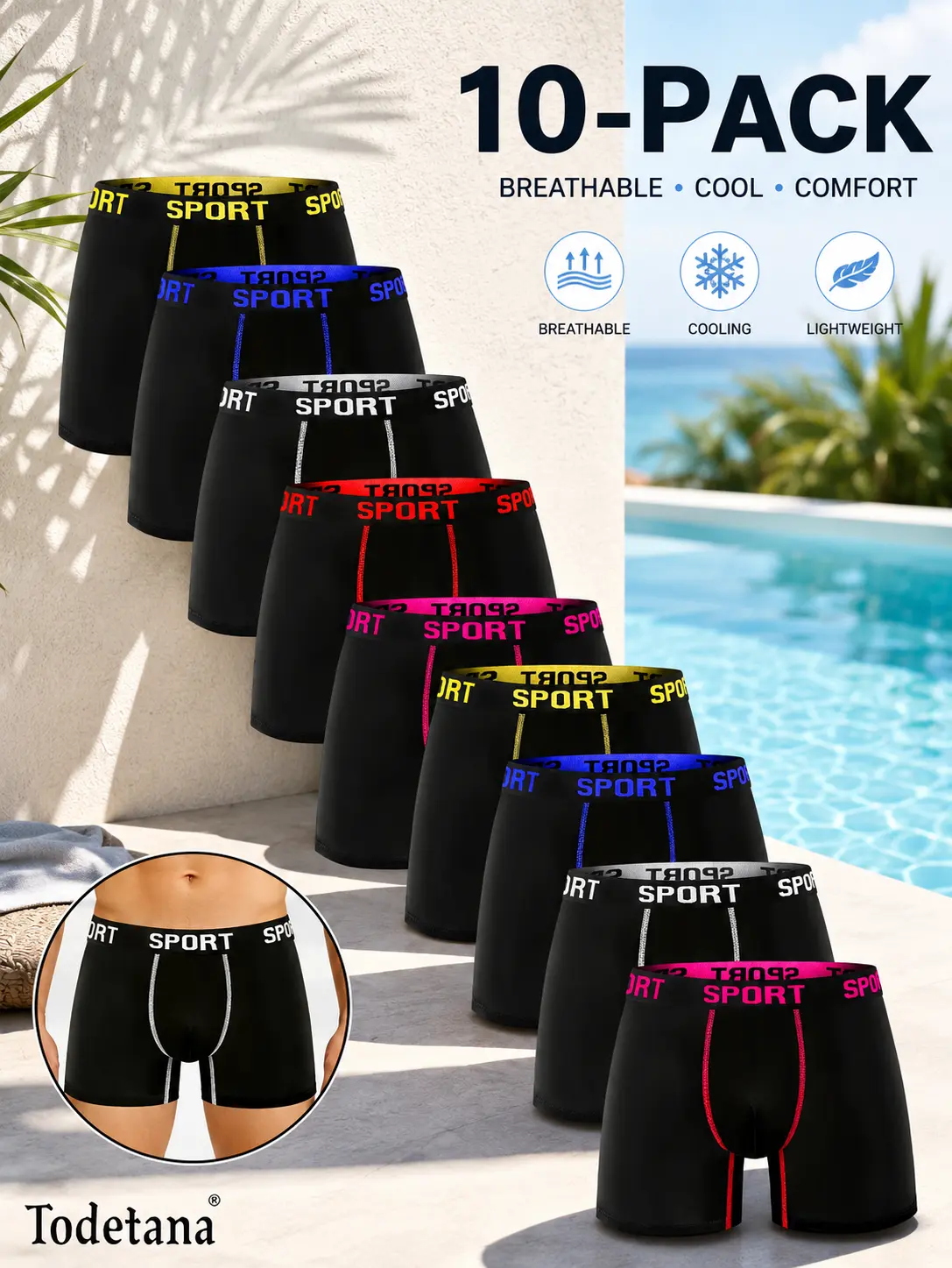 10 Pack Men's Stretchy Boxer Briefs with Letter Tape, Casual Comfy Breathable Underwear for Daily Wear, Men's Underwear for All Seasons