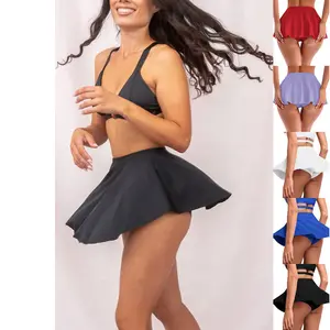 Danedvi Flowy Mini Skirt with Shorts Underneath Gym Yoga Workout Dance Tennis Short Skirts Sexy Outfit for Women