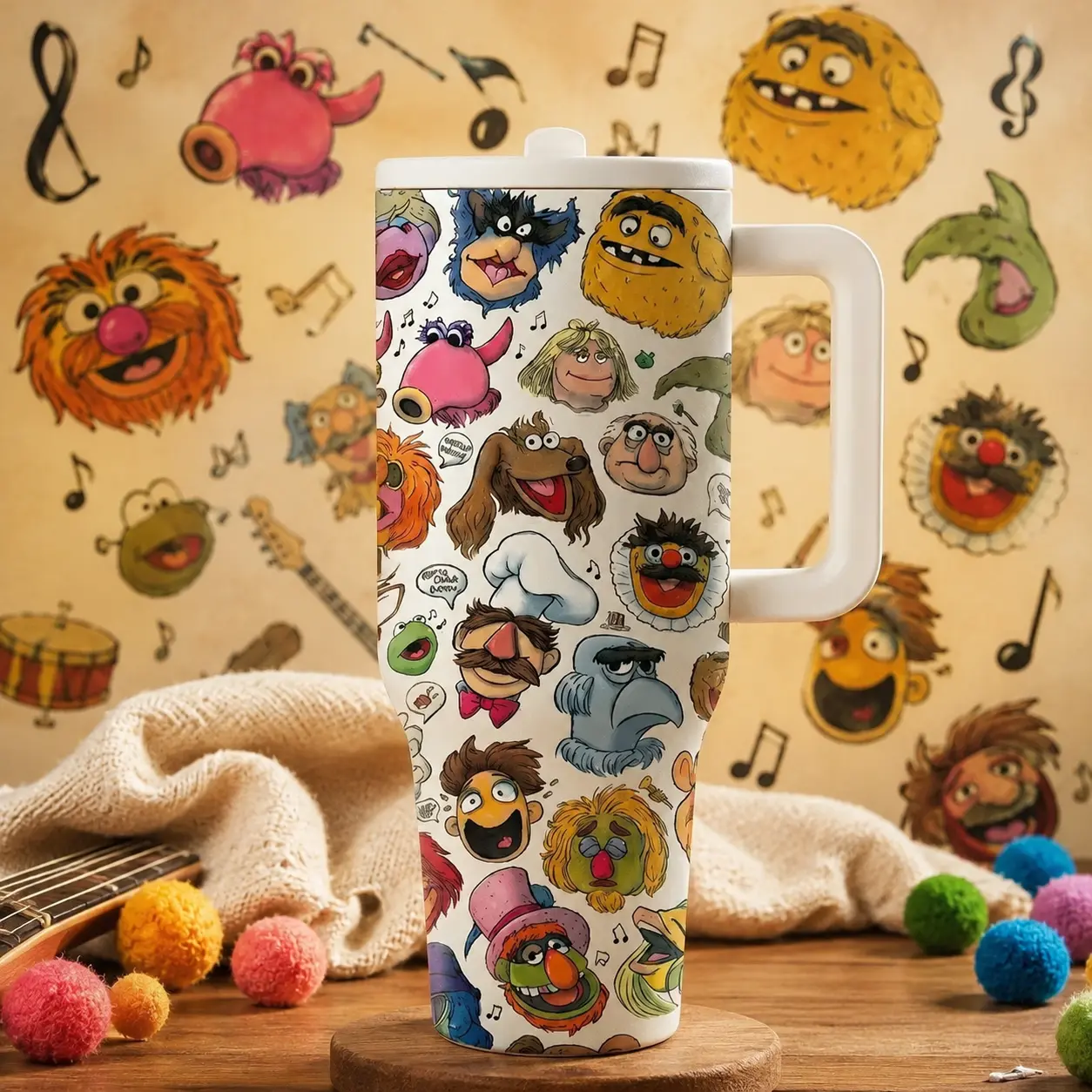 1 Pc 40oz insulated mug, The Muppet Show vacuum cup, double wall, leak-proof, skinny tumbler, Drinkware, hot cold drinks, gift for women men, fan collectible, office, travel, gym, keeps drinks hot 12 hours, cold 24 hours, b
