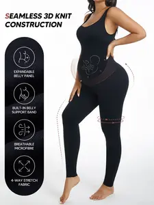 Maternity Bodysuit Jumpsuit, Sleeveless Full Length over Belly Pregnancy Romper, Stretchy One Piece for Everyday Wear, Prenatal Maternity Clothing