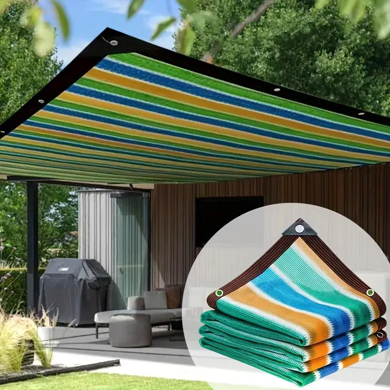 Colorful Stripe Pattern Outdoor Sunshade Cloth, 1 Count Durable Plastic Outdoor Sunshade Cloth, Tent Accessories for Outdoor Camping, Fishing, Garden, Portable Sunshade Shelter, Outdoor Sunshades For Patio