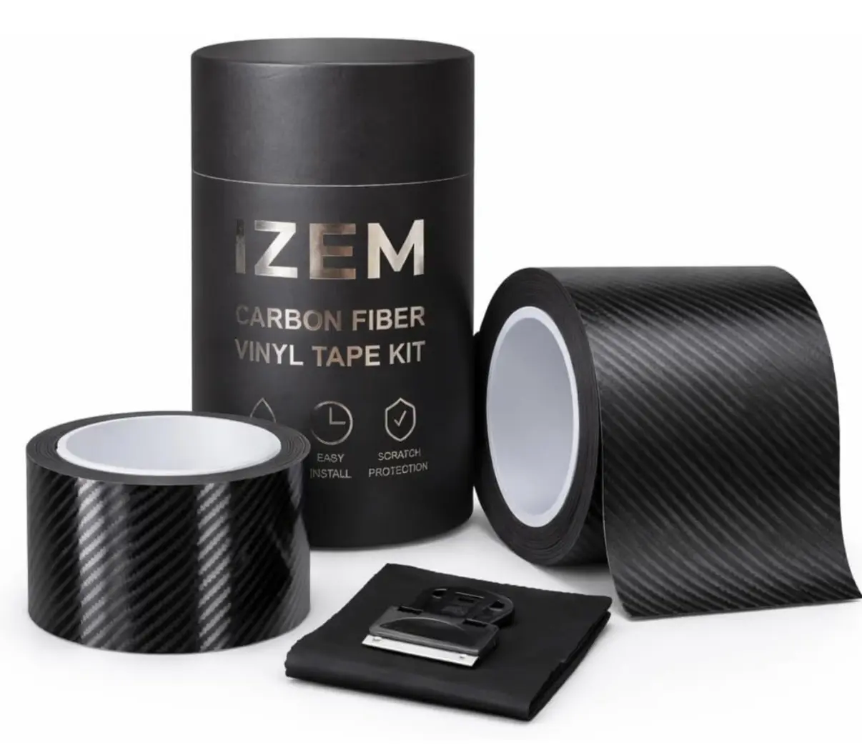 Carbon Fiber Vinyl Tape Kit for Cars – 2-Pack 6D Gloss Black & 4D Matte Black, 2”×33ft + 4”×16ft – Waterproof Car Wrap, Scratch Protection, Easy Install with Squeegee & Microfiber Cloth