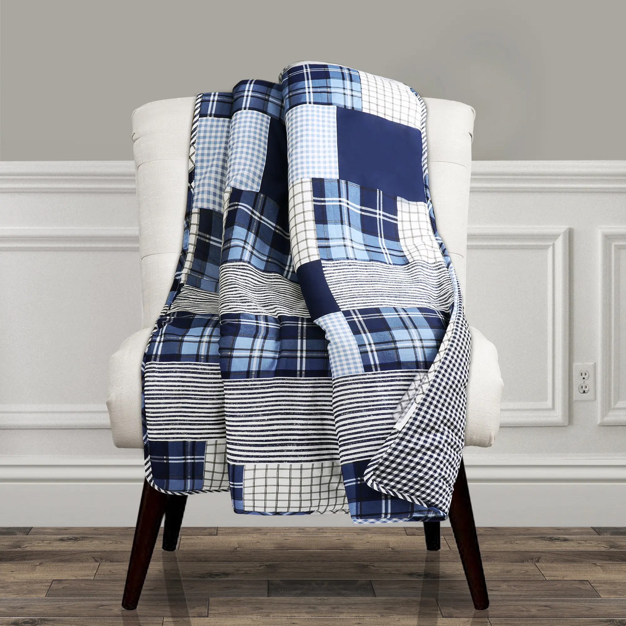 Ecom Product Title Lush Decor Greenville Cotton Throw Blanket 50"W x 60"L - Cotton Blanket for Bed -Patchwork Quilt - Farmhouse Couch Blankets - Rustic Home Decor