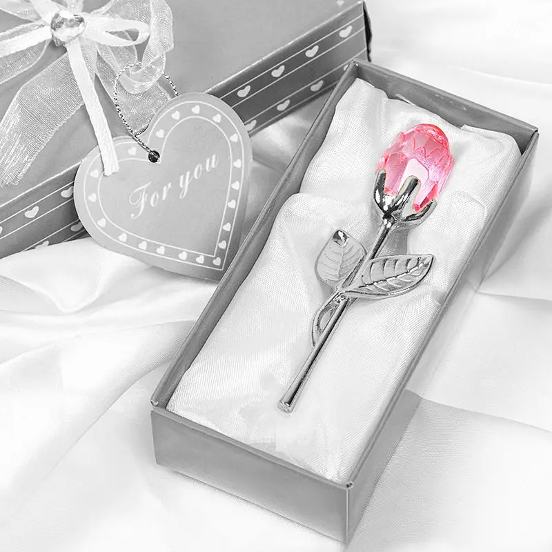 Handmade Crystal Glass Rose Figurine Exquisite vivid craft art ornament Elegant desktop decoration Ideal for wedding souvenir and romantic holiday gifts-MM1