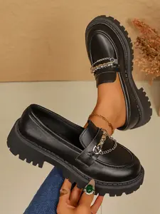 Women's Preppy Style Flatform Loafers, Soft Rubber Sole Thick Bottom Design, Versatile Retro Comfortable Footwear, Spring & Fall Office Wear