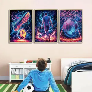 3pcs/set Neon Football Poster Boys Bedroom Gift for Boys Soccer Canvas Painting Poster Print Modern Cool Design Modern Home Decor Artistic Home Living Room Wall Decor Pictures Wall Decoration Artwork