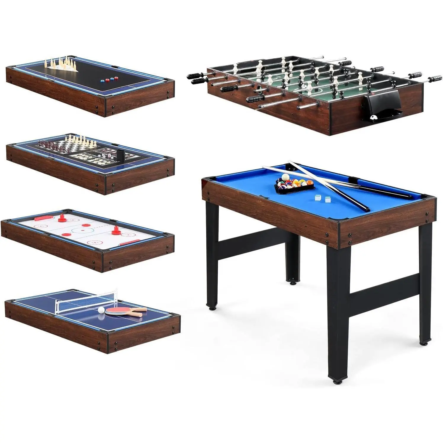 【Summervibes】Ubesgoo 10-in-1 Multi Game Table for Adults, 48" Combo Game Table for Game Room, Game Table Set for Family w/Hockey, Foosball, Pool, Ping Pong, Shuffleboard, Chess, Checkers, Bowling, Backgammon