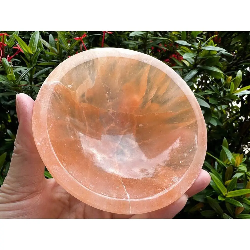 Orange Selenite Bowl - 4" Unisex Natural Crystal Round Dish with Natural Look, Ideal for Meditation Jewelry Accessories & Decorations, Crystal Bowl