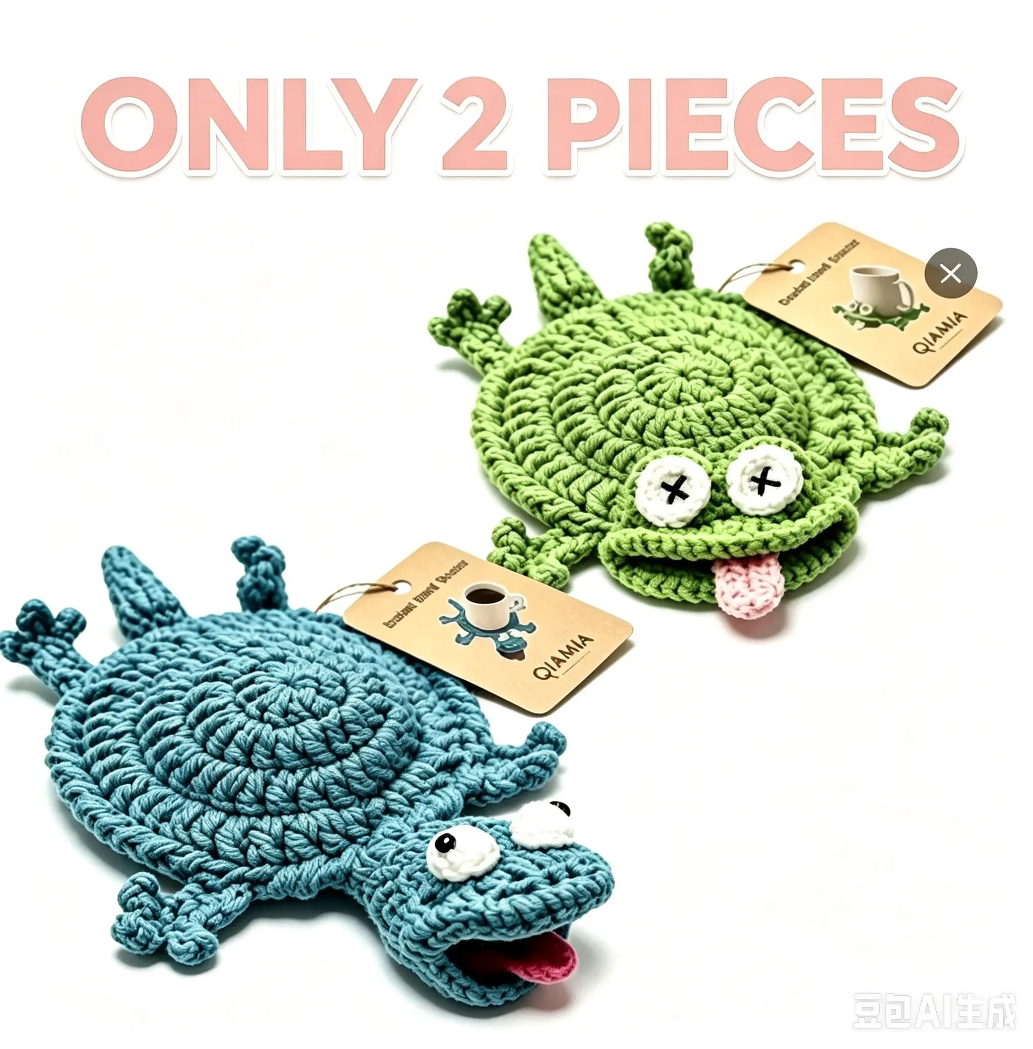 Funny Crochet Lizard Coaster, Handmade Animal Mug Rug Coaster, Cute 3D Amigurumi Drink Mat for Coffee Table Desk Home Decor Housewarming Gift (Blue+Green)