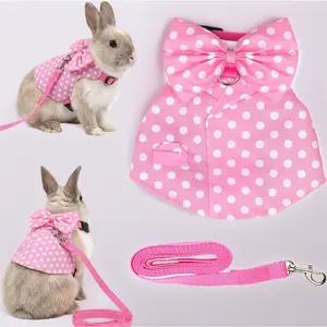 Escape-Proof Soft Mesh Harness & Leash Set for Small Pets - Adjustable Vest with Bow for Rabbits, Kittens, Guinea Pigs. Pink Polka Dot Design, Size Small