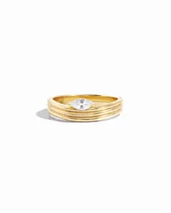 Sami Jewels Marquise Stone Band, 925 Sterling Silver Plated with 14k Gold, Sizes 4-10, Hypoallergenic and Nickel-free, Ideal for Everyday Wear